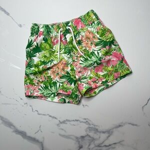 Janie and Jack Green and Pink Floral Swim Trunks